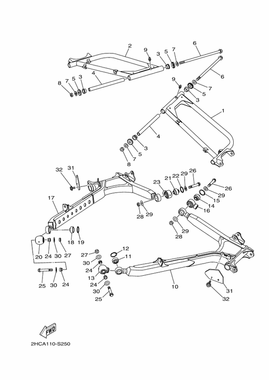 Yamaha 2HC-F2104-02 Rr. Upr. Arm Comp., 1 — shown on the Rear Arm parts diagram