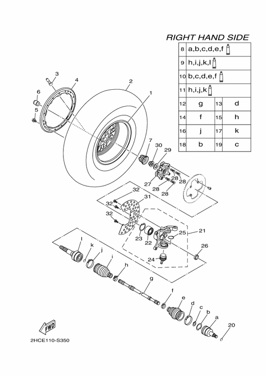 Yamaha 2HC-F3502-10 Steering Knuckle Assy (Right) — shown on the Front Wheel 2 parts diagram