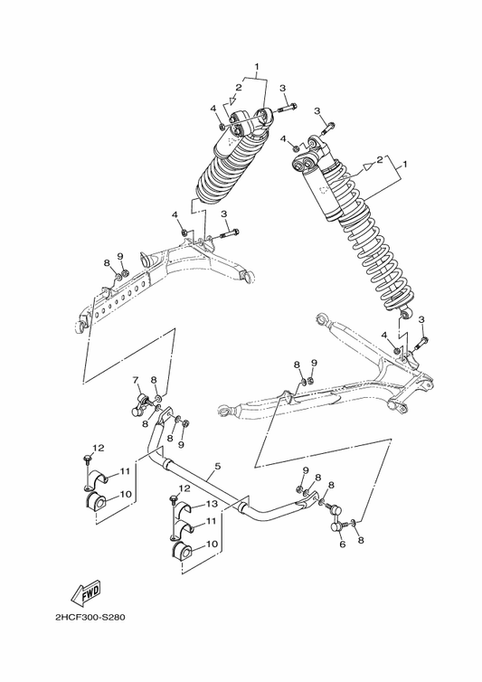 Yamaha 2HC-F220T-C0 Rr. Shock Absorber Assy. ,1 — shown on the Rear Suspension parts diagram