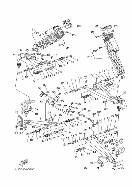 Yamaha 2HC-F3505-00 Front Upper Arm Sub Assy Lh — shown on the Front Suspension & Wheel parts diagram