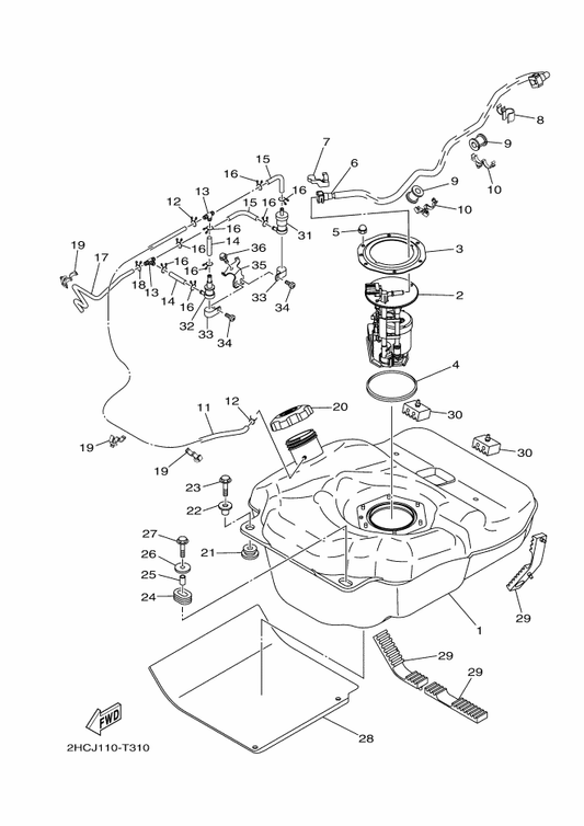 Yamaha 90445-09833 Hose (L1930) — shown on the Fuel Tank parts diagram