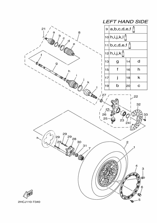 Yamaha 2HC-F5168-51 Cast Wheel, Front — shown on the Front Wheel parts diagram