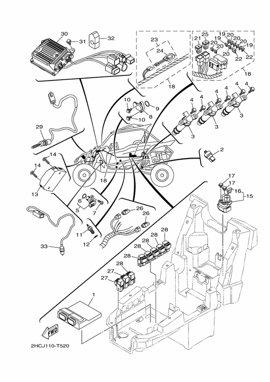 Yamaha 2HC-8591A-21 Engine Control Unit Assy — shown on the Electrical 1 parts diagram