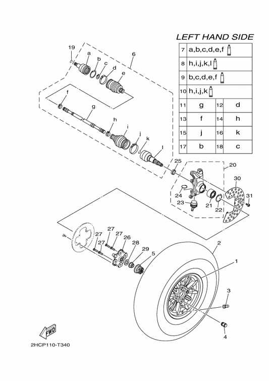 Yamaha 2HC-F516D-00 Wheel, Cast 2 — shown on the Front Wheel parts diagram