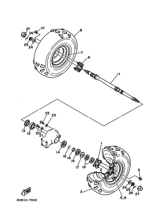 Yamaha 1YW-25367-00 Cover, Hub Dust — shown on the Rear Wheel parts diagram