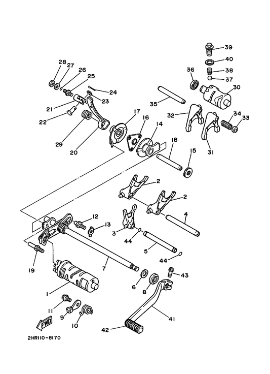 Yamaha 1YW-18511-00 Fork, Shift 1 — shown on the Shift Cam & Fork parts diagram