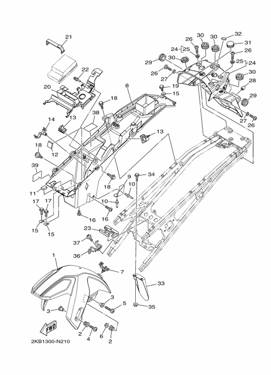 Yamaha 23P-21511-00-P5 Fender, Front — shown on the Fender parts diagram
