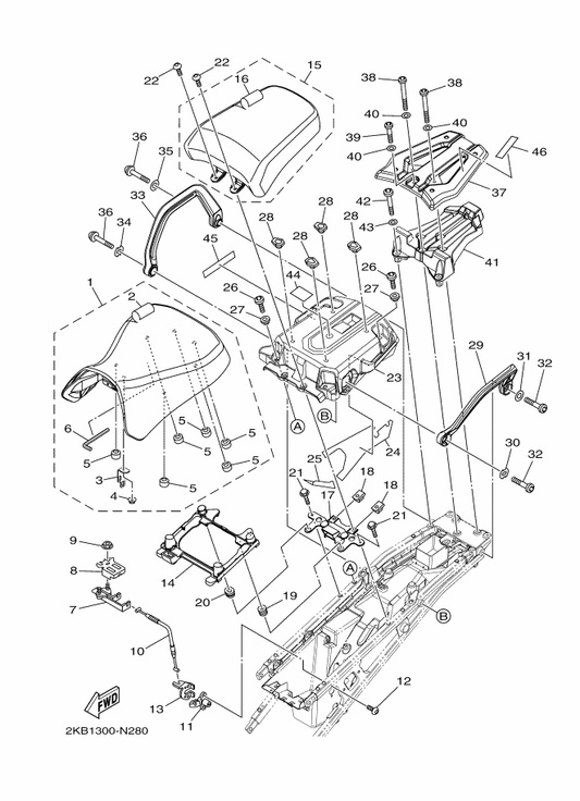 Yamaha 90149-06308 Screw — shown on the Seat parts diagram