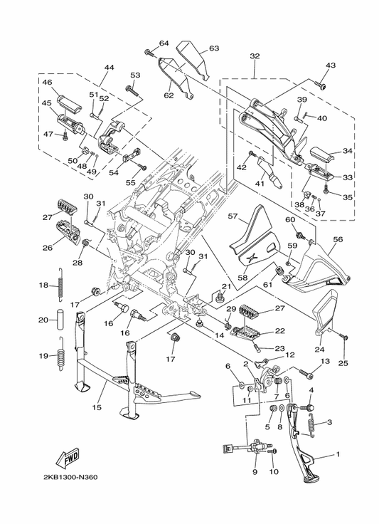 Yamaha 2KB-27333-00 Brkt — shown on the Stand & Footrest parts diagram