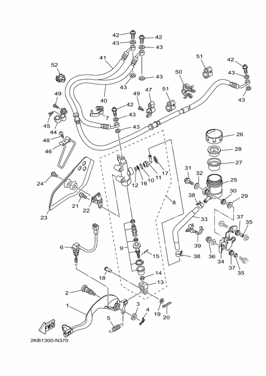Yamaha 2KB-22538-00 Stay — shown on the Rear Master Cylinder parts diagram