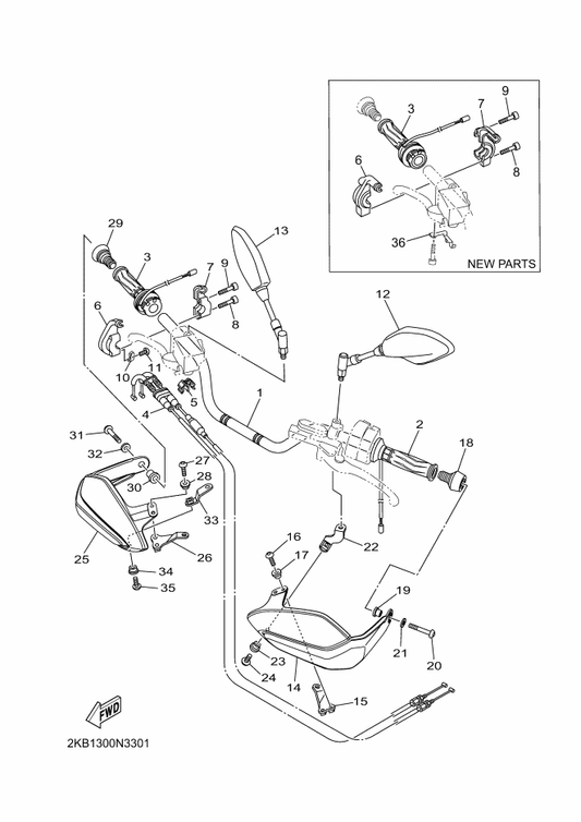 Yamaha BUY-26282-00 Cap, Grip Under — shown on the Steering Handle & Cable parts diagram