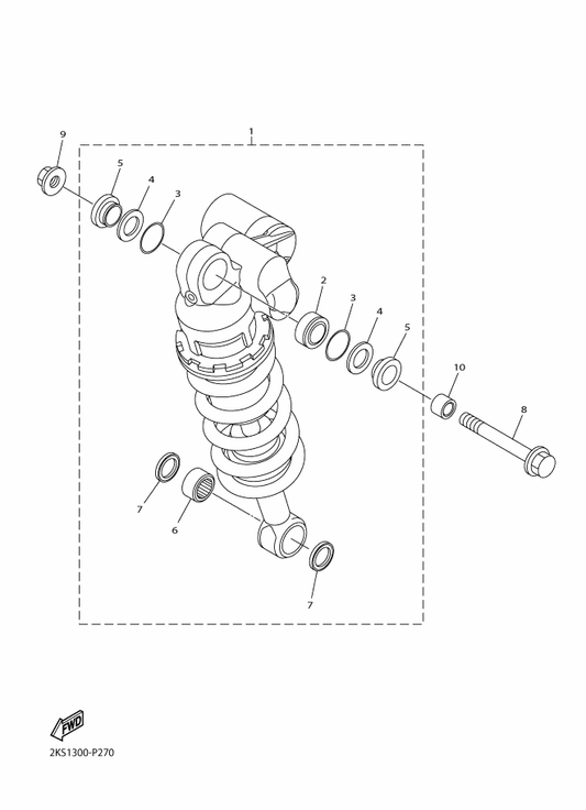 Yamaha 2KS-22210-00 Shock Absorber Assy, Rear — shown on the Rear Suspension parts diagram