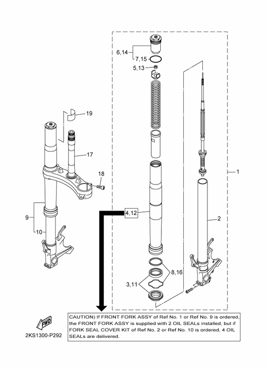 Yamaha 2KS-23103-00 Front Fork Assy (R.H) — shown on the Front Fork parts diagram