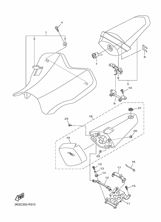 Yamaha 2KS-2475U-00 Bracket, Tail Cover — shown on the Seat parts diagram