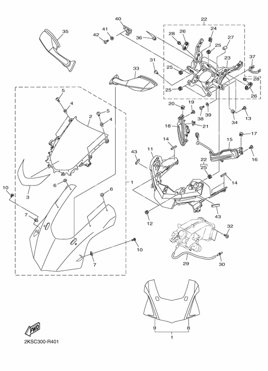 Yamaha 2KS-Y283G-10-0X Body, Front Upper 1 — shown on the Cowling 1 parts diagram