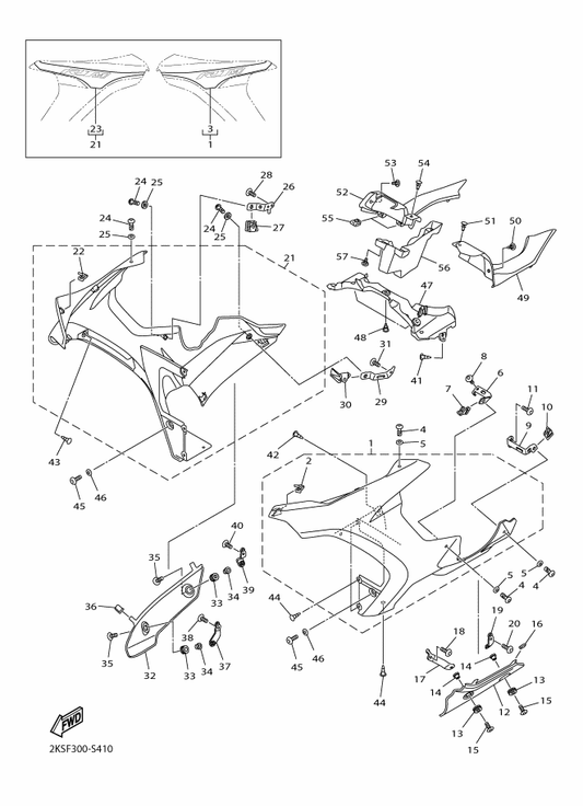 Yamaha 2KS-Y283U-20-2X Panel Assembly 1 — shown on the Cowling 2 parts diagram