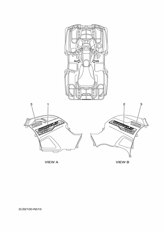 Yamaha 2LB-F1782-10 Emblem 2 — shown on the Graphics parts diagram