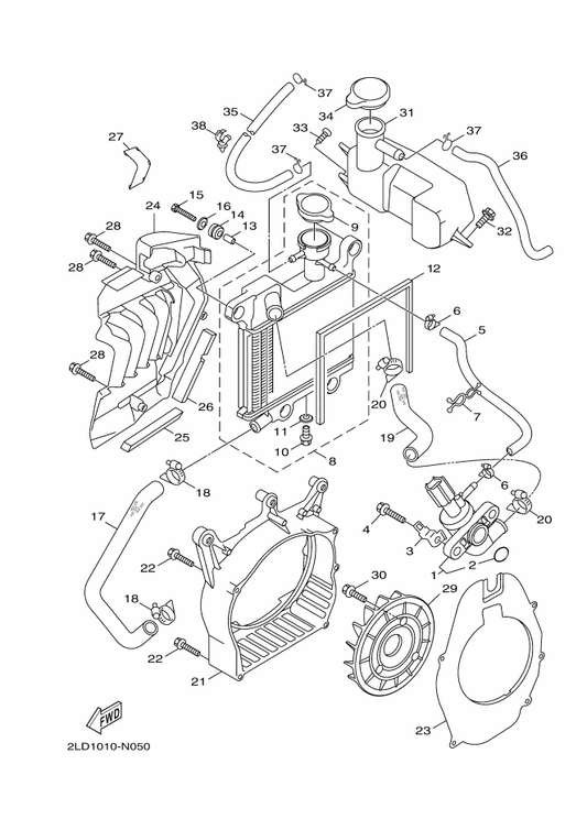 Yamaha 1DK-F247A-00 Hose 1 — shown on the Radiator & Hose parts diagram