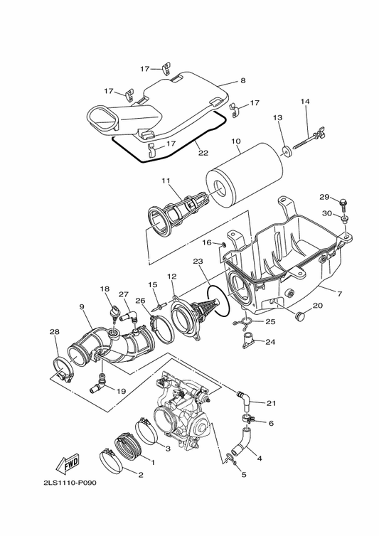 Yamaha 1S3-14411-00 Case, Air Cleaner 1 — shown on the Intake parts diagram