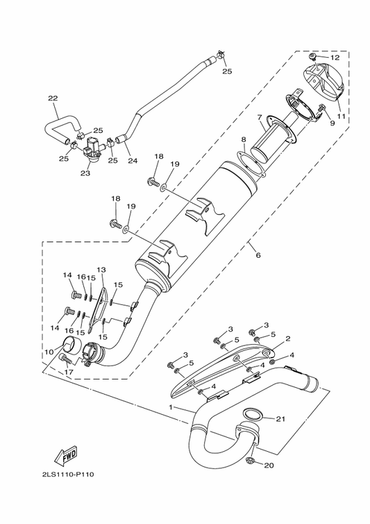 Yamaha 2LS-E4882-00 Hose, Bend 2 — shown on the Exhaust parts diagram