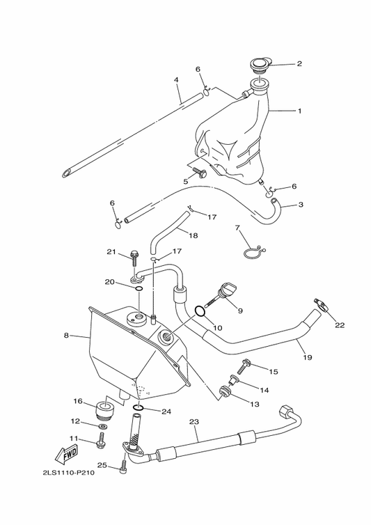 Yamaha 2LS-13465-10 Hose, Oil 2 — shown on the Oil Tank parts diagram