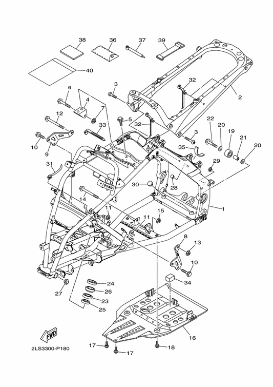 Yamaha 1S3-21316-10 Stay, Engine 2 — shown on the Frame parts diagram