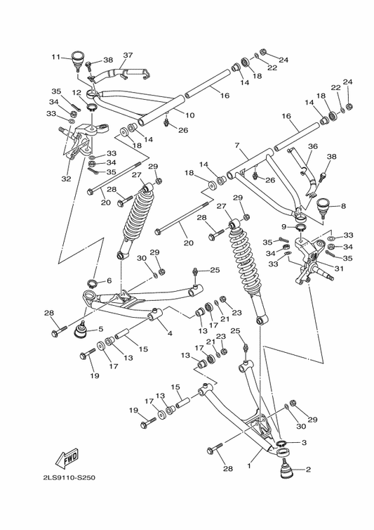 Yamaha 2LS-F3550-10 Front Upper Arm Comp. (Right) — shown on the Front Suspension & Wheel parts diagram