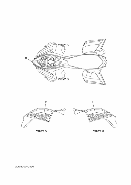 Yamaha 2LS-F1571-E0 Graphic, Front Fender 1 — shown on the Graphics parts diagram