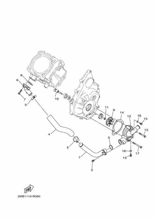 Yamaha 2MB-E2481-00 Pipe 1 — shown on the Water Pump parts diagram