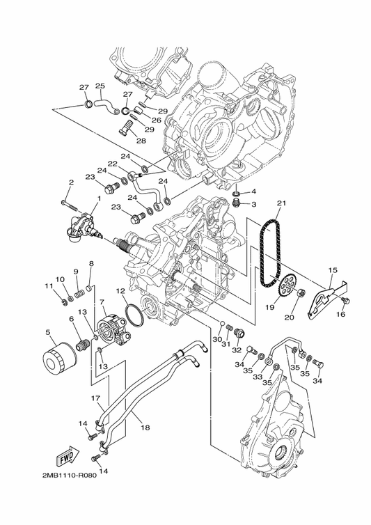 Yamaha 2MB-E3416-00 Pipe, Oil 1 — shown on the Oil Pump parts diagram