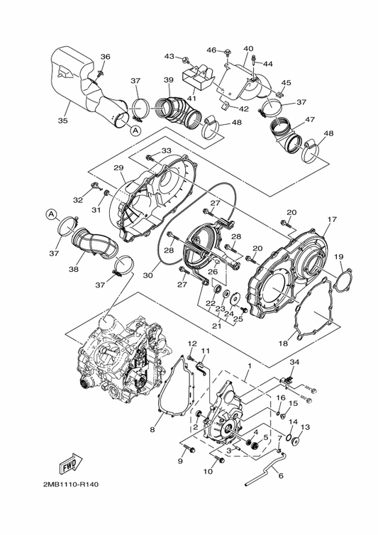 Yamaha 2MB-E5477-00 Duct, Air — shown on the Crankcase Cover 1 parts diagram