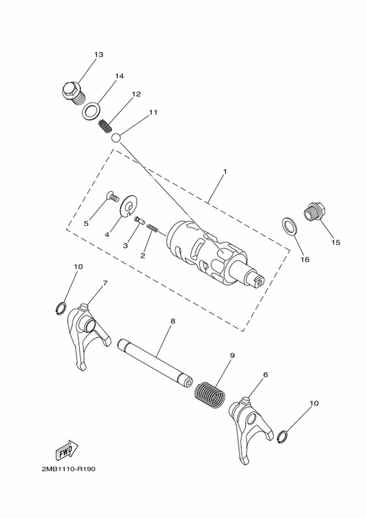Yamaha 2MB-E8512-00 Fork, Shift 2 — shown on the Shift Cam & Fork parts diagram