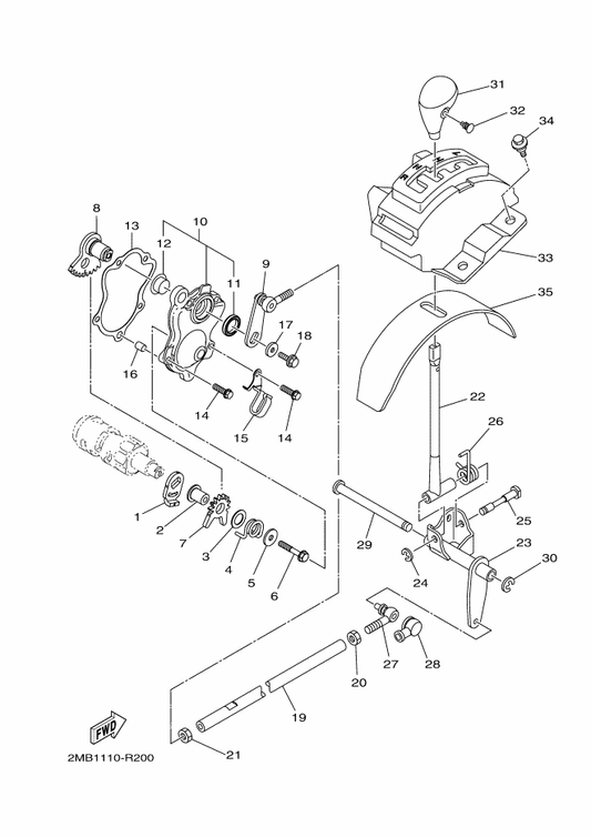 Yamaha 2MB-18104-00 Shift Guide Comp. — shown on the Shift Shaft parts diagram
