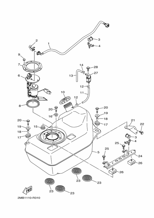 Yamaha 2MB-F4157-00 Stay, Fuel Tank 1 — shown on the Fuel Tank parts diagram