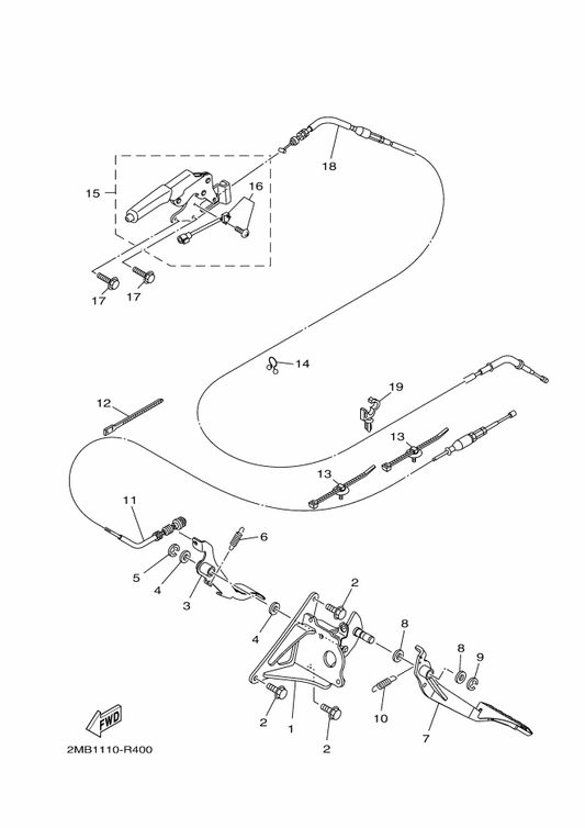 Yamaha 2MB-26311-00 Cable, Throttle 1 — shown on the Pedal Wire parts diagram