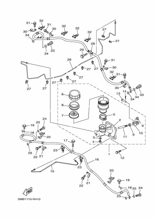 Yamaha 2MB-F5871-00 Pipe, Brake — shown on the Master Cylinder parts diagram