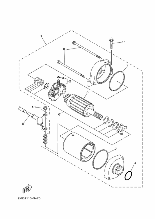 Yamaha 2MB-H1815-00 Cord, Starter Motor — shown on the Starting Motor parts diagram