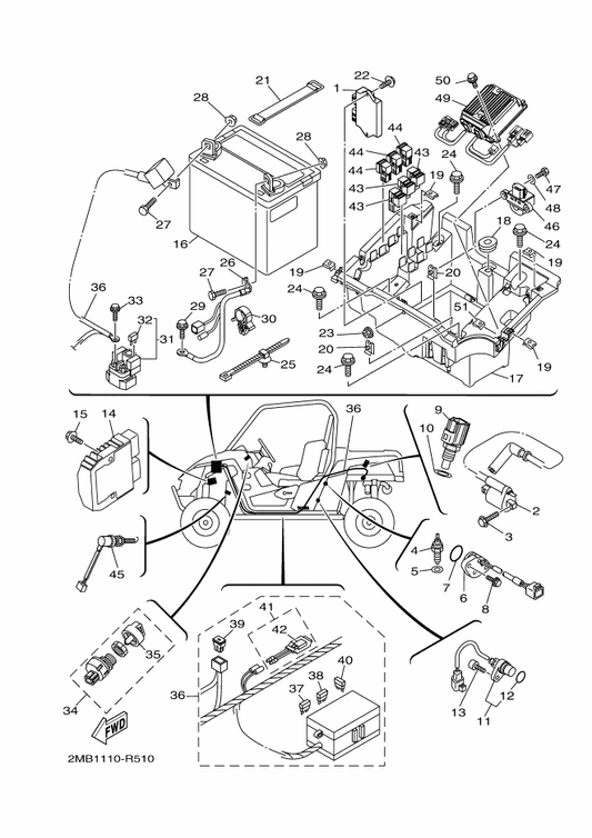 Yamaha 2MB-H2540-10 Neutral Switch Assy — shown on the Electrical 1 parts diagram