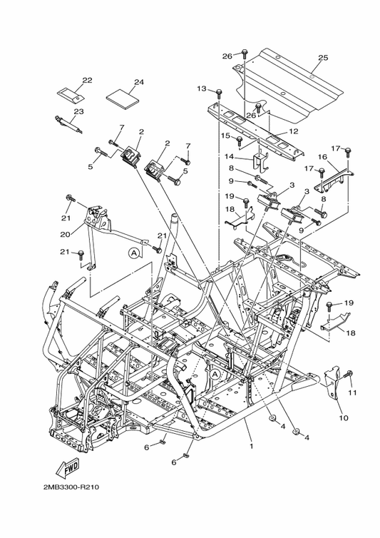 Yamaha 2MB-F2898-00 Insulator, Heat — shown on the Frame parts diagram
