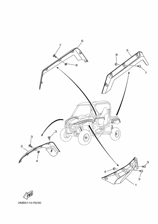 Yamaha 2MB-F1555-00 Fender, Over 2 — shown on the Fender parts diagram