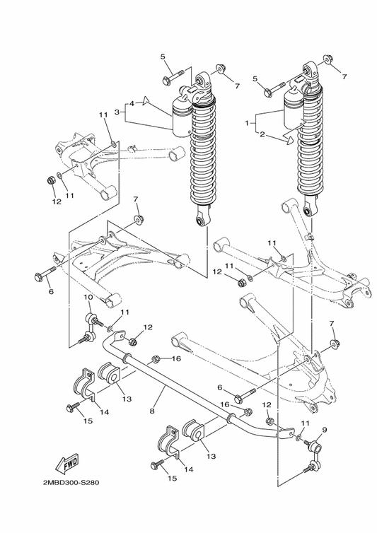 Yamaha 2MB-F220T-20 Rr. Shock Absorber Assy. ,1 — shown on the Rear Suspension parts diagram