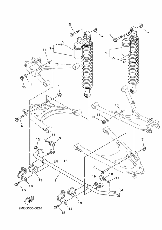 Yamaha 2MB-F220U-70 Rr. Shock Absorber Assy. ,2 — shown on the Rear Suspension parts diagram