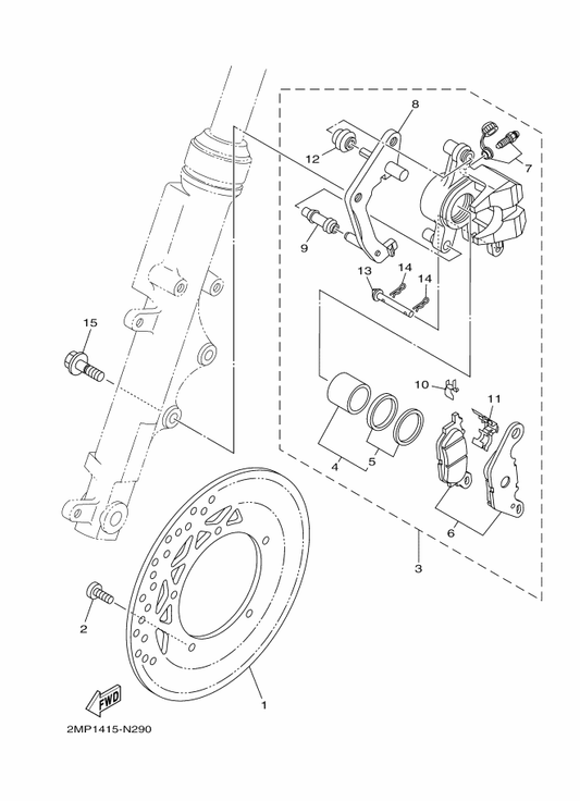 Yamaha 2MP-W0057-00 . Piston Assy, Caliper — shown on the Front Brake Caliper parts diagram