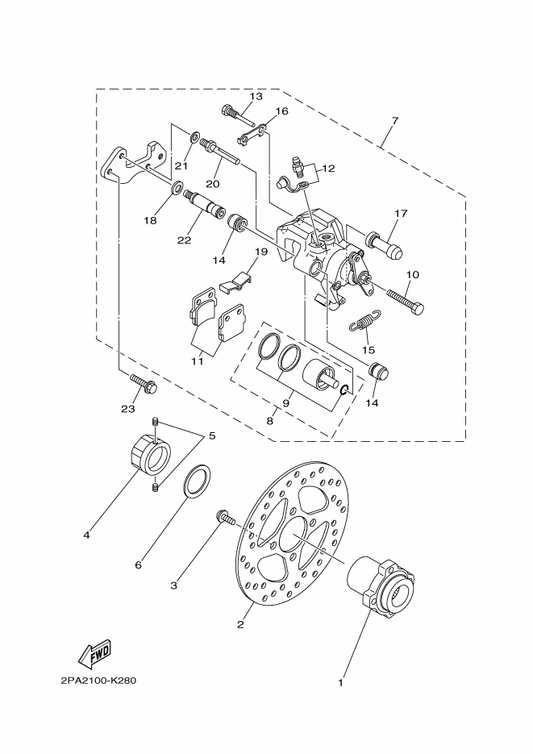 Yamaha 5YT-25712-00 Bracket, Disc — shown on the Rear Brake Caliper parts diagram