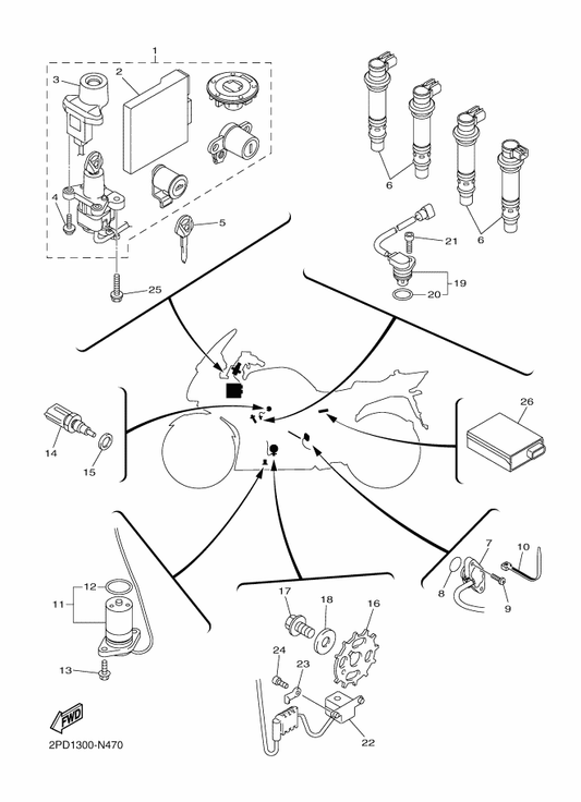 Yamaha 2PD-W8250-00 Main Sw. Immobilizer Kit — shown on the Electrical 1 parts diagram