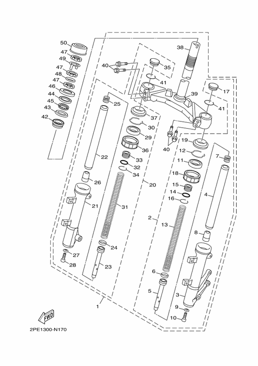 Yamaha 93399-99942 Bearing — shown on the Front Fork parts diagram