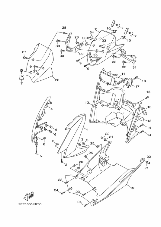 Yamaha 5FM-F8349-00 Cap — shown on the Leg Shield parts diagram