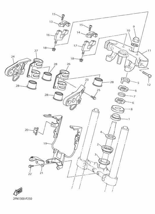 Yamaha 2PN-23176-00 Bracket, Headlight Stay 2 — shown on the Steering parts diagram
