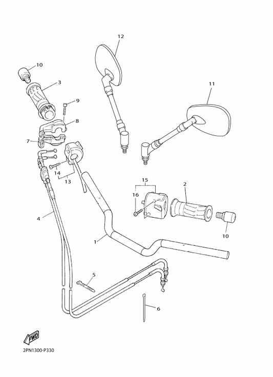 Yamaha 1XC-26290-20 Rear View Mirror Assy (Right) — shown on the Steering Handle & Cable parts diagram