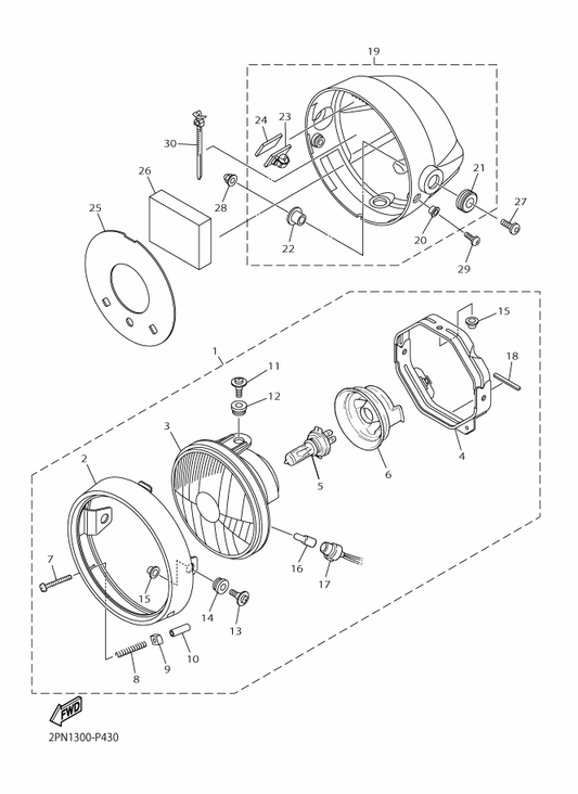 Yamaha 5S7-84310-20 Headlight Unit Assy — shown on the Headlight parts diagram